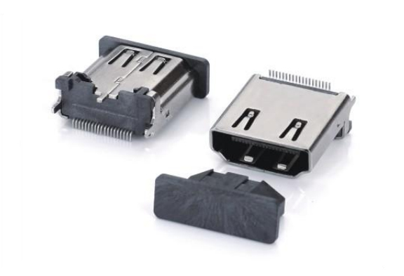 HDMI AF 19 PIN立貼式SMT(小腳腳長1.40)三腳插板H=15.00mm帶防塵蓋180度SMT