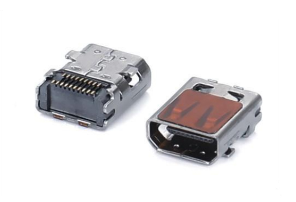 HDMI Type D 19Pin,板上型CH=1.55,雙排SMT,外殼前插后貼