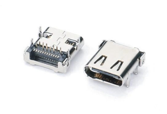 USB TYPE-C母座臥式24PIN前插后貼四腳插板